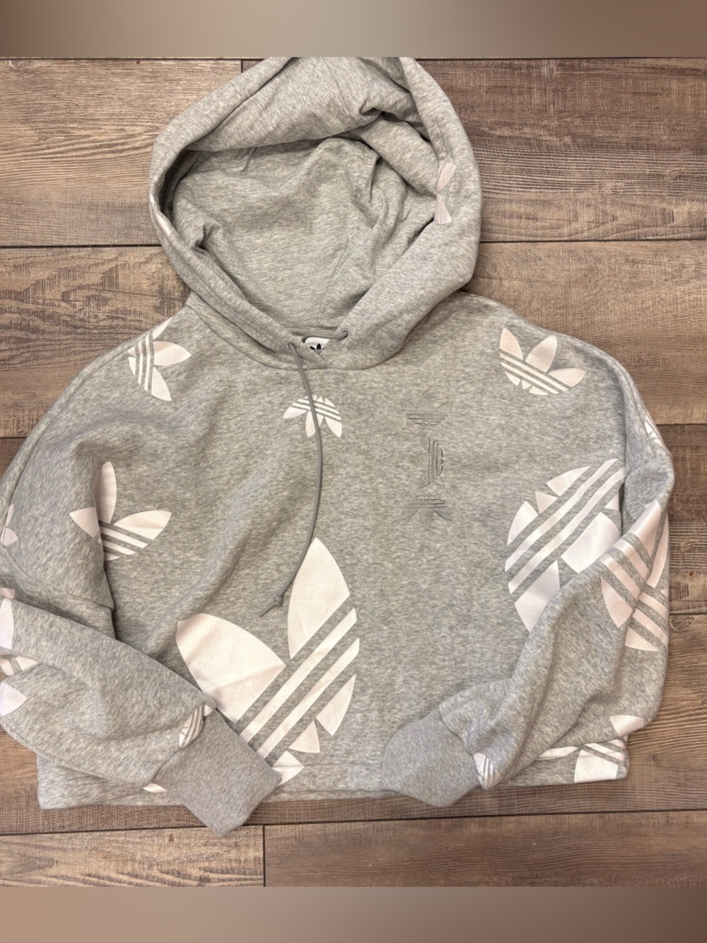adidas Light Gray Pullover Hoodie with Trefoil Tag